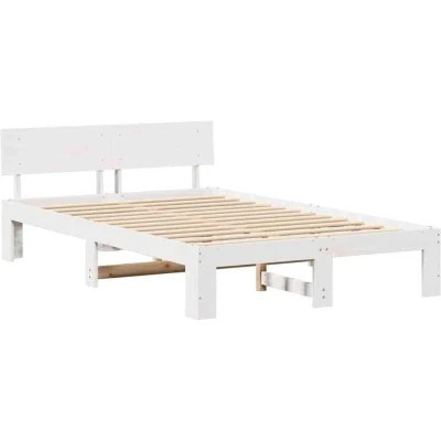 Image of Bed Frame with Headboard White 140x190 cm Solid Pine Wood Vidaxl