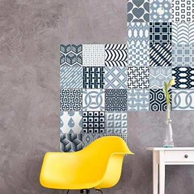 Image of Ambiance Sticker Self Adhesive Decorative Wall Decal Cement Tile for Bathroom and Kitchen Helsingborg Pack of 9 Stickers 10 x cm