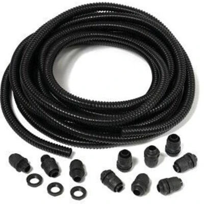 Image of HellermannTyton Conduit, Flexible Black Handy Pack, 10m x 20mm, 10 Straight Fittings Included