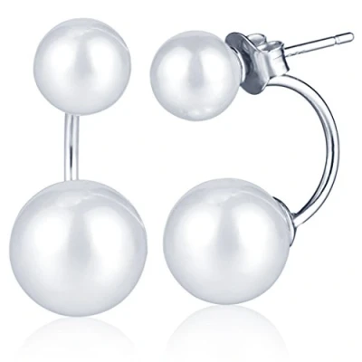 Image of Yumilok Jewelry 925 Sterling Silver Double Shell Pearls Front and Back Earrings Studs Earring Jackets for Women/Ladies/Girls, Hypoallergenic