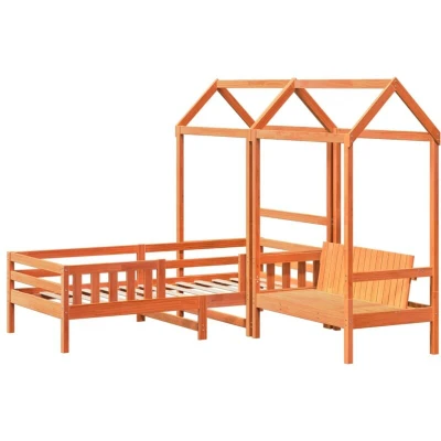 Image of vidaXL Bed and Bench Set with Roof without Mattress Wax Brown 90x190 cm Single