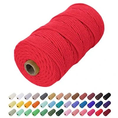 Image of Uiopa Macrame Cord 2mm x 200m, Natural Cotton Coloured Yarn Soft Rope, String Twine for Crafts, Plant Hanger, Wall Hanging, Wrapping, Christmas Decorations (Red)