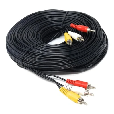 Image of DRUT 25m Triple 3 x RCA to Phono Plugs Composite, Audio Video Male Cable Lead Nickel Contacts (82ft.)