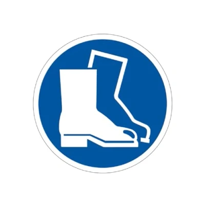 Image of Wear Safety Boots Floor Sign, Hard Wearing Non Slip/Non Abrasive Laminated Face, R9 Grade For Slip Resistance, High Strength Self Adhesive Backing, 400mm diameter