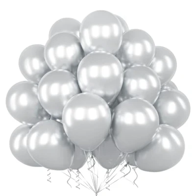 Image of Teselife Metallic Silver Balloons, 50Pcs 12 Inch Shiny Chrome Balloon Arch Garland Kit Men Women Birthday Proposal Wedding Valentine Anniversary Engagement Baby Bridal Shower Party Decorations