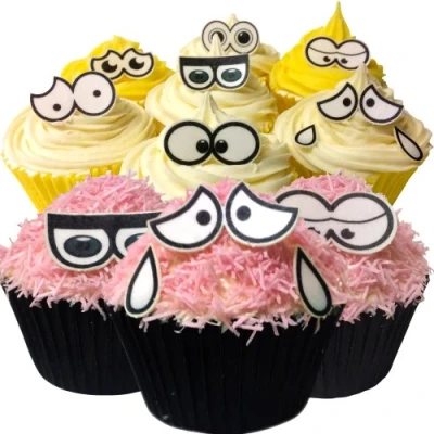 Image of Pack of 72 Pre Cut Edible Wafer Decorations Paper Cartoon Eyes 201 411