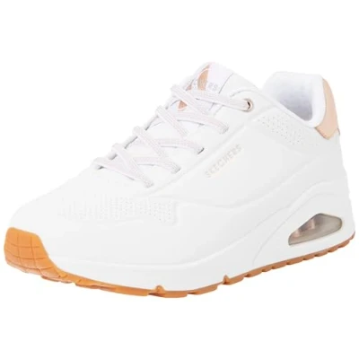 Image of Skechers Wide Fit UNO Trainers, Women&#039;s, Size: 8, White/rose gold Pu