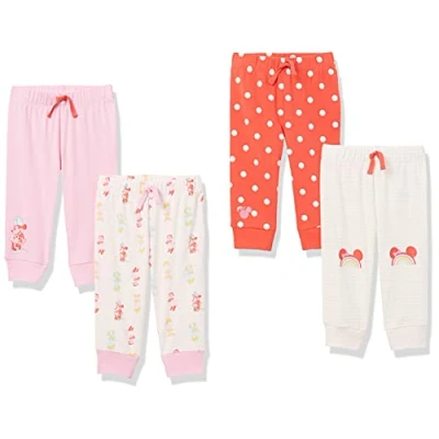 Image of Amazon Essentials Disney Marvel Star Wars Princess Baby Girls&#039; Trousers, Pack of 4, Minnie Rainbow Chaser, 0 Months