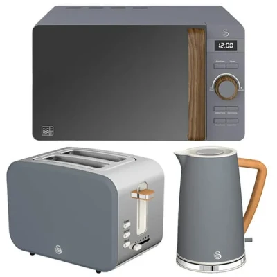 Image of Swan Nordic Slate Grey 1.7L Kettle, 2 Slice Toaster &amp; 20L Digital Microwave Set
