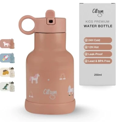 Image of Citron Kids Water Bottle 250ml Unicorn Stainless Steel, Leak Proof, BPA Free, 24H Cold/12H Hot