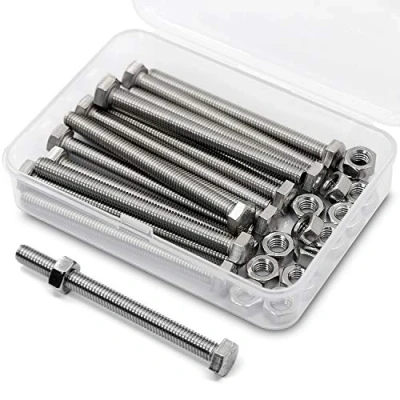 Image of M6 x 60mm 15PCS Hex Head Screws Bolts and Nuts Set, 304 Stainless Steel 18 8, Full Thread, Bright Finish, Machine Thread