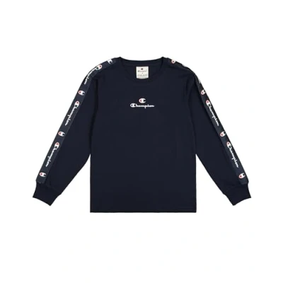 Image of Champion Retro Sport Crewneck Long Sleeve Unisex sleeved top for kids, Size: 9 10y, Dark blue