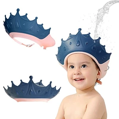 Image of Shower Caps for Kids, KAMHBE Baby Cap Shield Adjustable Crown Hair Washing Shampoo Visor Eyes, Ears and Face (Blue)