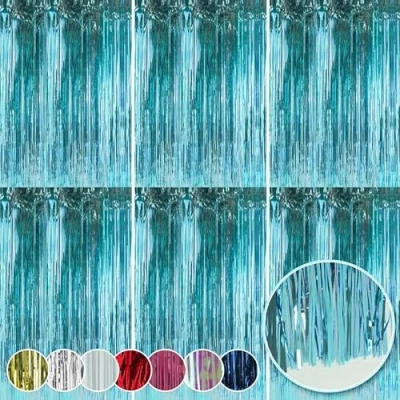 Image of HOVUK 6Pk Ice Blue Foil Curtain Decor 50cm Light Fringe Tinsel Backdrop, Metallic Lametta for Mermaid, Birthday, Baby Shower, Bachelorette Frozen Party
