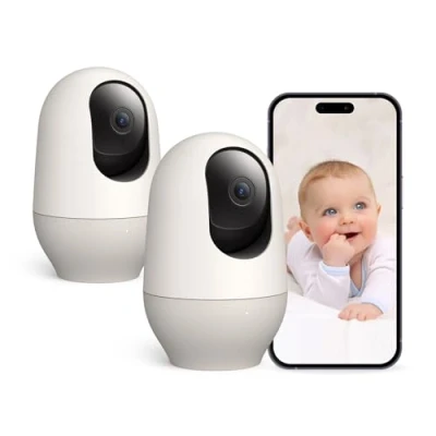 Image of nooie Baby Monitor 2 Pack WiFi with Camera Indoor,360 degree Wireless Video Camera,2K Indoor Security Camera,Motion Tracking,Night Vision,Works Alexa