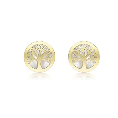 Image of Carissima Gold Women&#039;s 9 ct Yellow Mother of Pearl Tree Life Stud Earrings, 8 mm