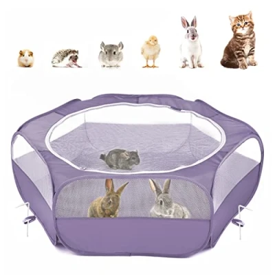 Image of Pawaboo Small Animals Playpen, Breathable &amp; Waterproof Pet Cage Tent with Zippered Cover, Portable Outdoor Yard Fence for Kitten/Puppy/Guinea Pig/Rabbits/Hamster/Chinchillas, Purple