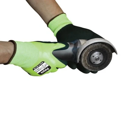 Image of Polyco GIOK/09 Grip It Oil C5 Seamless Kevlar and Glass Fibre Liner Nitrile Glove, Size 9, Black/Green