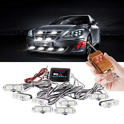 Image of Yifengshun 8 in 1 LED Police Lights Emergency Strobe For Truck Vehicle Warning Flashing Caution Light Bar Grilles DRL Motorcycle DC12V Wireless Remote Control(White)