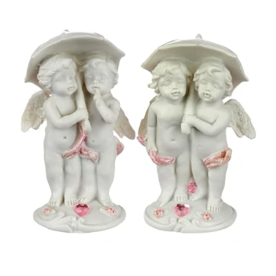 Image of Puckator Peace of Heaven Walking in the Rain Cherub Figurine Romantic Modern Love Wedding Gift Gifts For Girlfriend Fairy Grave Ornaments Valentines Day Her Him Home Decor