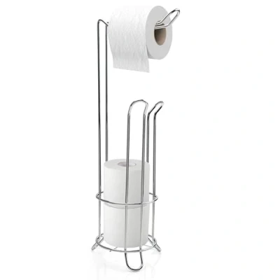 Image of Crystals Stainless Steel Chrome Wire Frame Free Standing Bathroom Toilet Paper Roll Holder with 3 Rolls Storage