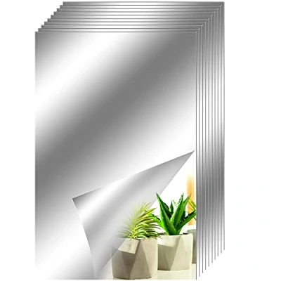 Image of 10pcs Mirror Wall Stickers DIY Decorative Mirrors Self Adhesive Mosaic Tiles PET Home Decoration Decor Sticker Treatments for Bathroom 23x15cm