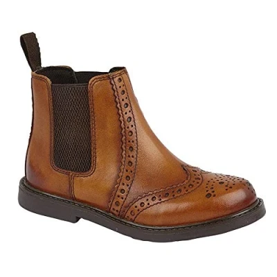 Image of Roamers Johnny Boys Leather Brogue Chelsea Boots Tan UK 12 (Junior)
