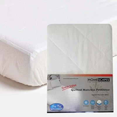 Image of HOMESCAPES Cotton Rich Quilted Double Mattress Protector Oeko Tex Certified Hypoallergenic with Fully Elasticated 25 cm Deep Thick Stretch Fabric Skirt