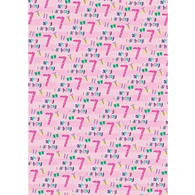 Image of 2 Sheets + Gift Tags 7th Birthday Girl Pink Wrapping Paper Age 7 Cute Giftwrap (PA)