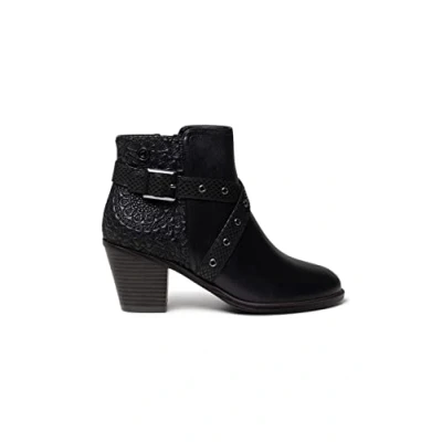 Image of Desigual Alaska Mandala Buckle Ankle Boots Black Studded Vegan Leather