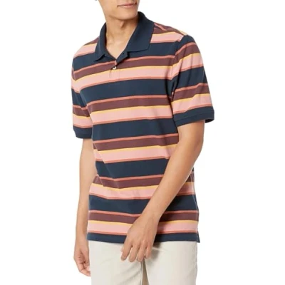 Image of Amazon Essentials Men&#039;s Regular Fit Cotton Pique Polo Shirt (Available in Big &amp; Tall), Navy Stripes, S