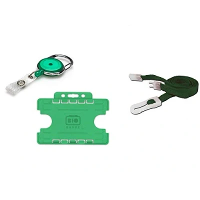 Image of ID Card It Holder Double Sided, Neck Strap Lanyard &amp; Premier YoYo Extendable Badge Reel Green