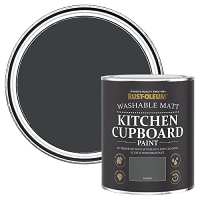 Image of Rust Oleum Dark Grey Kitchen Cupboard Paint in Matt Finish Graphite 750ml