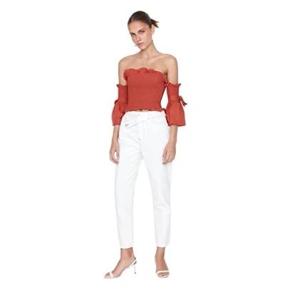 Image of Trendyol Women High Waist Straight Leg Mom Jeans Weiß