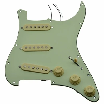 Image of Dopro Custom Loaded Strat SSS Pickguard Prewired ST With Ceramic Pickups for USA/Mexican Fender Mint Green 3 Ply Cream Covers and Knobs