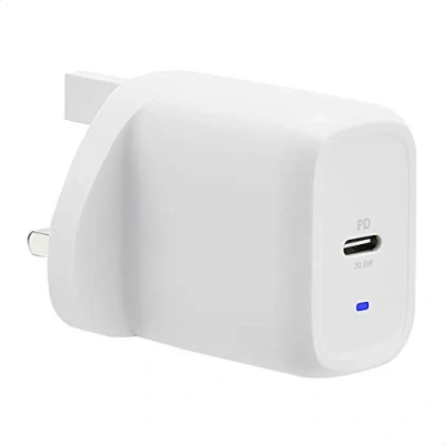 Image of Amazon Basics 30W One Port GaN USB C Wall Charger For Tablets &amp; Phones With Power Delivery, White (non PPS)