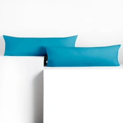 Image of DecoKing 2 Pillowcases 40 x 145 cm Jersey 100% Combed Cotton Zip Cyan Amber