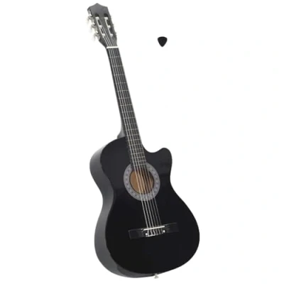 Image of vidaXL 38&quot; Western Classical Cutaway Guitar, Solid Basswood, Nylon Strings, Black, Ideal for Beginners and Amateurs