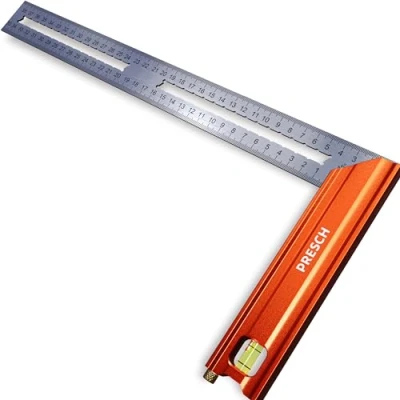 Image of Presch Try Square 350 mm Medium Includes rust free marking gauge (35cm), level bubble &amp; pin 90 45 Carpenters Square, Precision Joiners Engineers