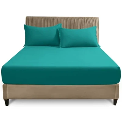 Image of Easy Care Fitted Sheets Super King, Poly Cotton Corner Elastic Bed Sheet, Luxury Bedding &amp; Linen, Deep Teal