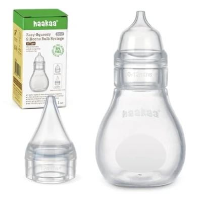 Image of haakaa Silicone Nasal Aspirator Baby Safe Nose Cleaner Easy Squeeze Bulb Syringe, unblocker, 0m+ Newborn,Toddler（1 Replacement Head） Transparent