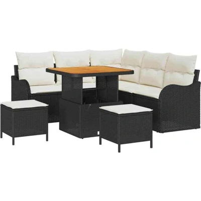 Image of Vidaxl 8 Piece Garden Sofa Set with Cushions Black Poly Rattan Acacia