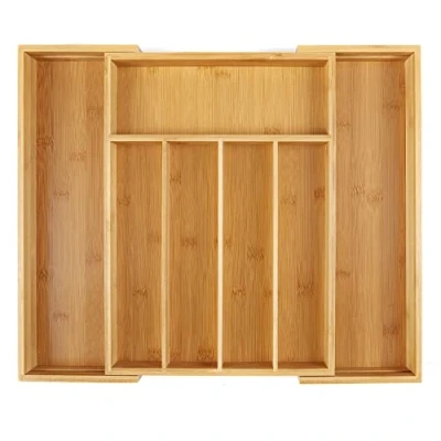 Image of Utoplike Bamboo Cutlery Tray Silverware, Drawer Dividers for Kitchen Utensils, Flatware Insert, Office Supplies