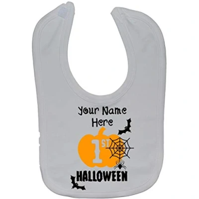 Image of Acce Products Personalised My First Halloween Baby Feeding Bib Touch Attach 0 to approx 3 Years White