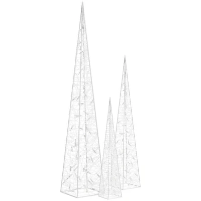 Image of vidaXL Acrylic Decorative LED Light Cone Set Cold White 60/90/120cm