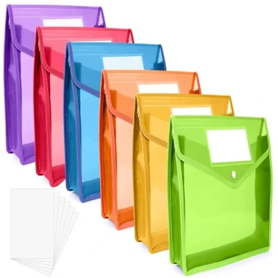Image of A4 Plastic Wallets, 6 PCS Folders Popper Wallet Document Folder Waterproof Pockets Envelope with Snap Closure Card File Button Slot for School Office Home