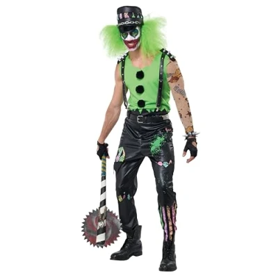 Image of California Costumes Men&#039;s Green Crazed Clown Halloween Evil Circus Fancy Dress Costume