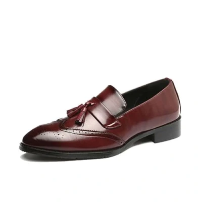 Image of ottspu Dress Shoes for Men Leather Formal Business Oxford Derby Brogue Wingtip Retro Men,Burgundy,7.5 UK