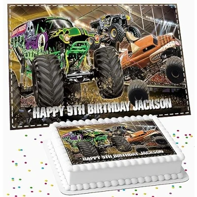 Image of MONSTER TRUCK BIRTHDAY PARTY PERSONALISED ICING EDIBLE COSTCO CAKE TOPPER R2 719