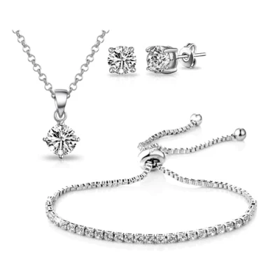 Image of Philip Jones Silver Plated Solitaire Friendship Set Created with Zircondia® Crystals